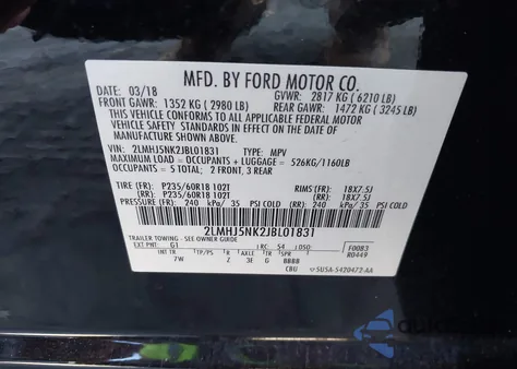 2018 Lincoln Mkt from USA, damaged, VIN 2LMHJ5NK2JBL01831